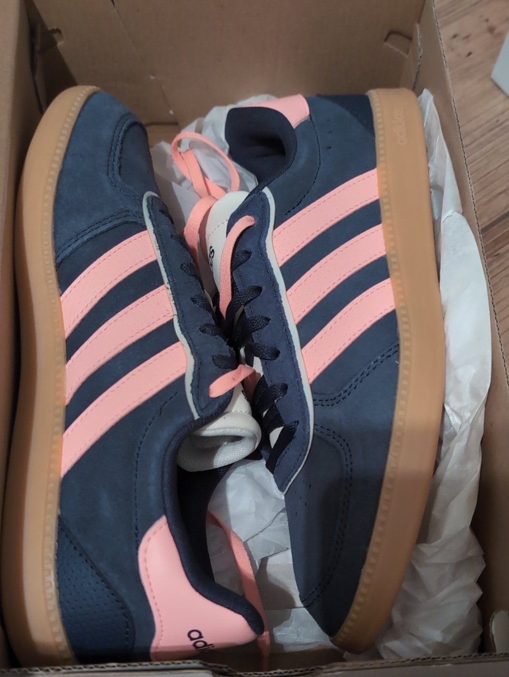 Adidas Women's Navy and Pink Suede Court Sneakers
